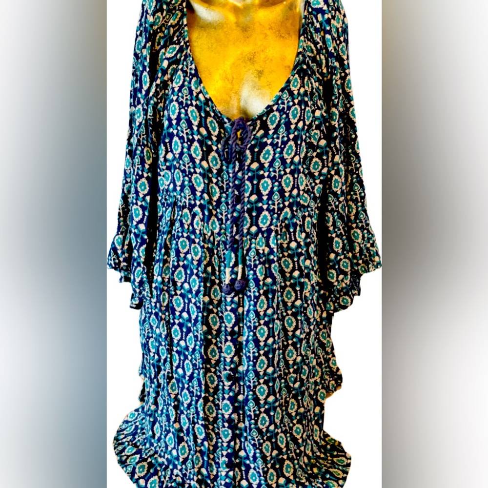 Boho style blue midi festival dress